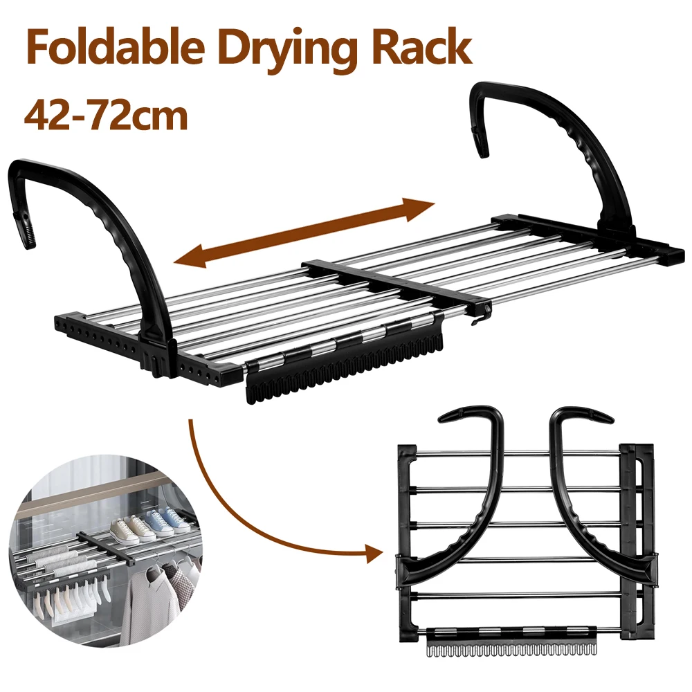 Nuevo Rejilla de secado de radiador plegable, colgador de secado de ropa extensible de acero inoxidable de 42-72cm, tendedero para toallas y zapatos para balcón