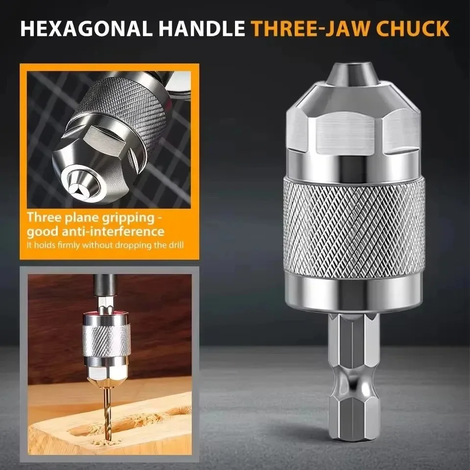 Adaptador de Mandril de Taladro sin Llave de 3 Mordazas, 1.5-6.5mm, Vástago Hexagonal, Convertidor de Cambio Rápido para Taladro Eléctrico, Herramientas de Bricolaje para Trabajar la Madera