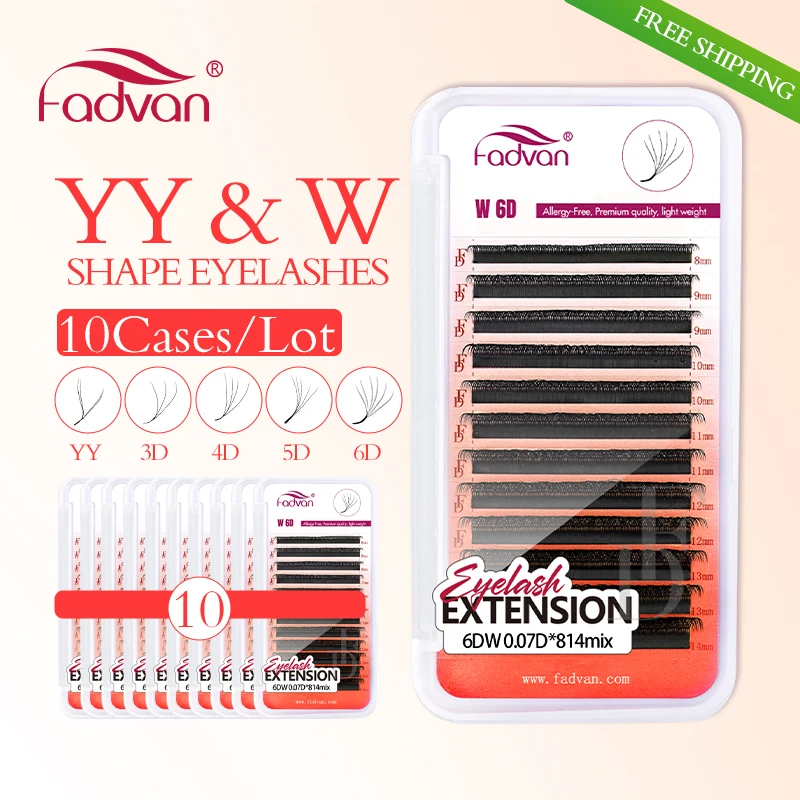 FADVAN 10 unidades de extensiones de pestañas en forma de W YY/3D/4D/5D de 0.07mm LU/L/C/D para profesionales, suaves, naturales, preformadas, pestañas en abanico 5D en racimo