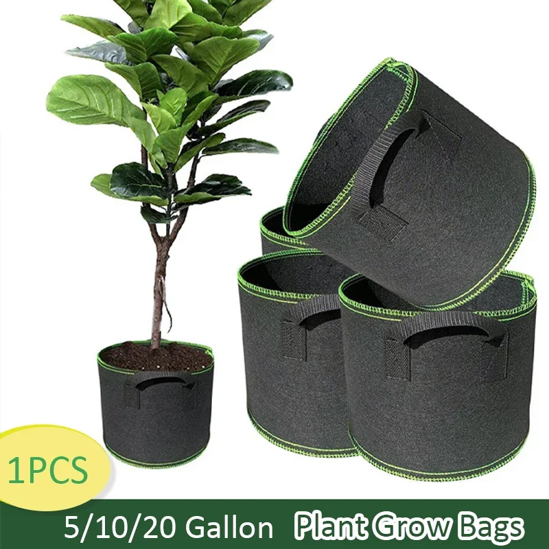 5 Bolsas de Cultivo de Fieltro de 10 y 20 Galones, Gruesas, No Tejidas, para Plantar Vegetales, Plántulas, Patatas y Árboles, Plegables