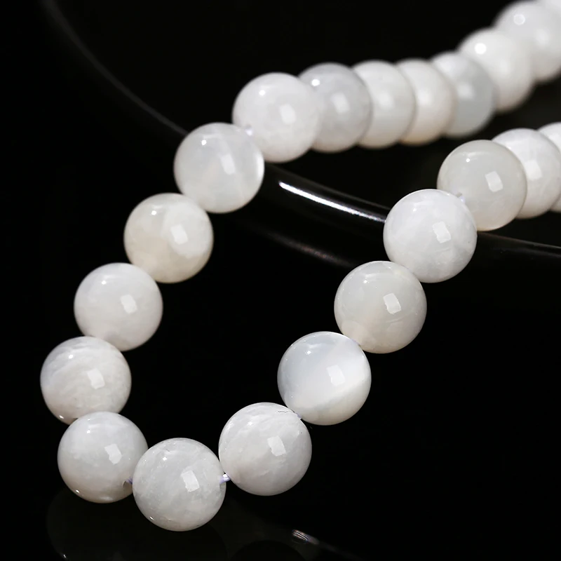 Cuentas de piedra lunar blanca de piedra Natural 3A, cuentas redondas espaciadoras sueltas brillantes de 6, 8 y 10mm para fabricación de joyería, accesorio para pulsera y collar Diy