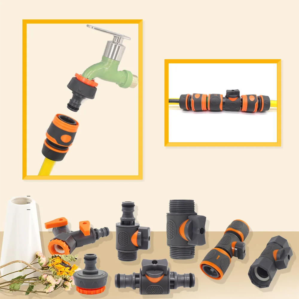 Válvula de encendido Y apagado de grifo de manguera de jardín, conector rápido de 16mm, 1/2 ", 3/4", 1 ", adaptador macho hembra, junta en Y para aspersor de pistola de agua de tubería de PE, 1 unidad