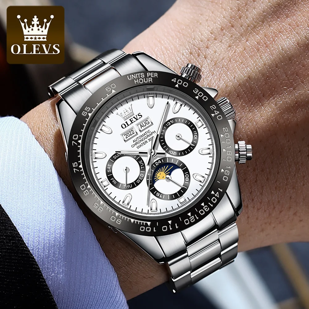 OLEVS 6654 reloj de lujo para hombre cronógrafo reloj de pulsera mecánico automático impermeable luminoso reloj de marca superior para hombre fecha deporte