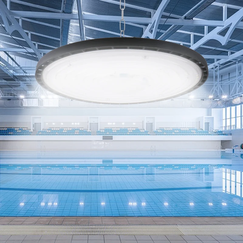 LED superbrillante 100W 150W 200W UFO luz de techo alto AC175-265V caja de aluminio lámpara de iluminación de luz fría