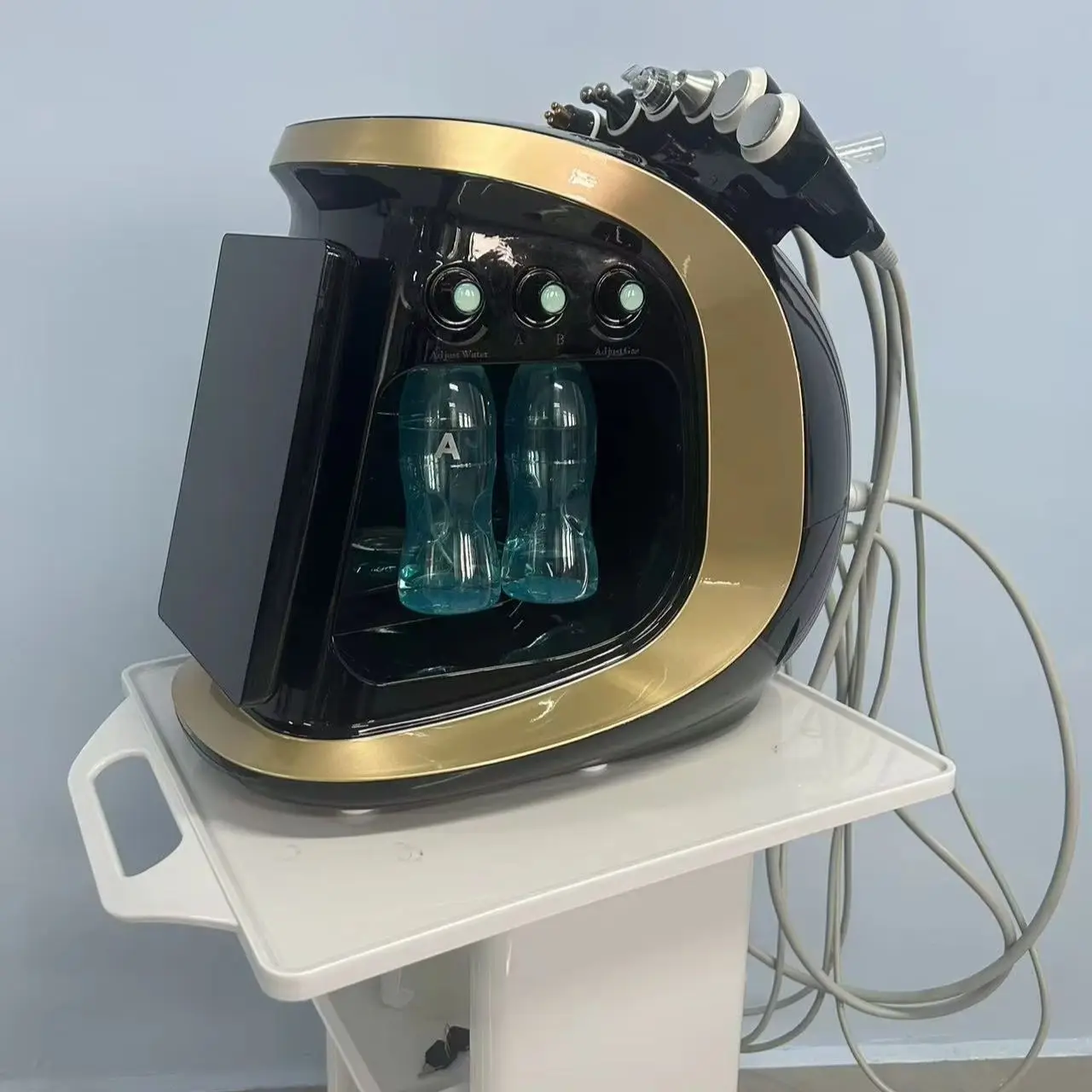 Máquina de Belleza Hidrafacial Multifuncional 7 en 1 con Pantalla Táctil, Pistola de Pulverización, RF, Succión, Microcorriente, Exfoliante de Piel y Enfriamiento