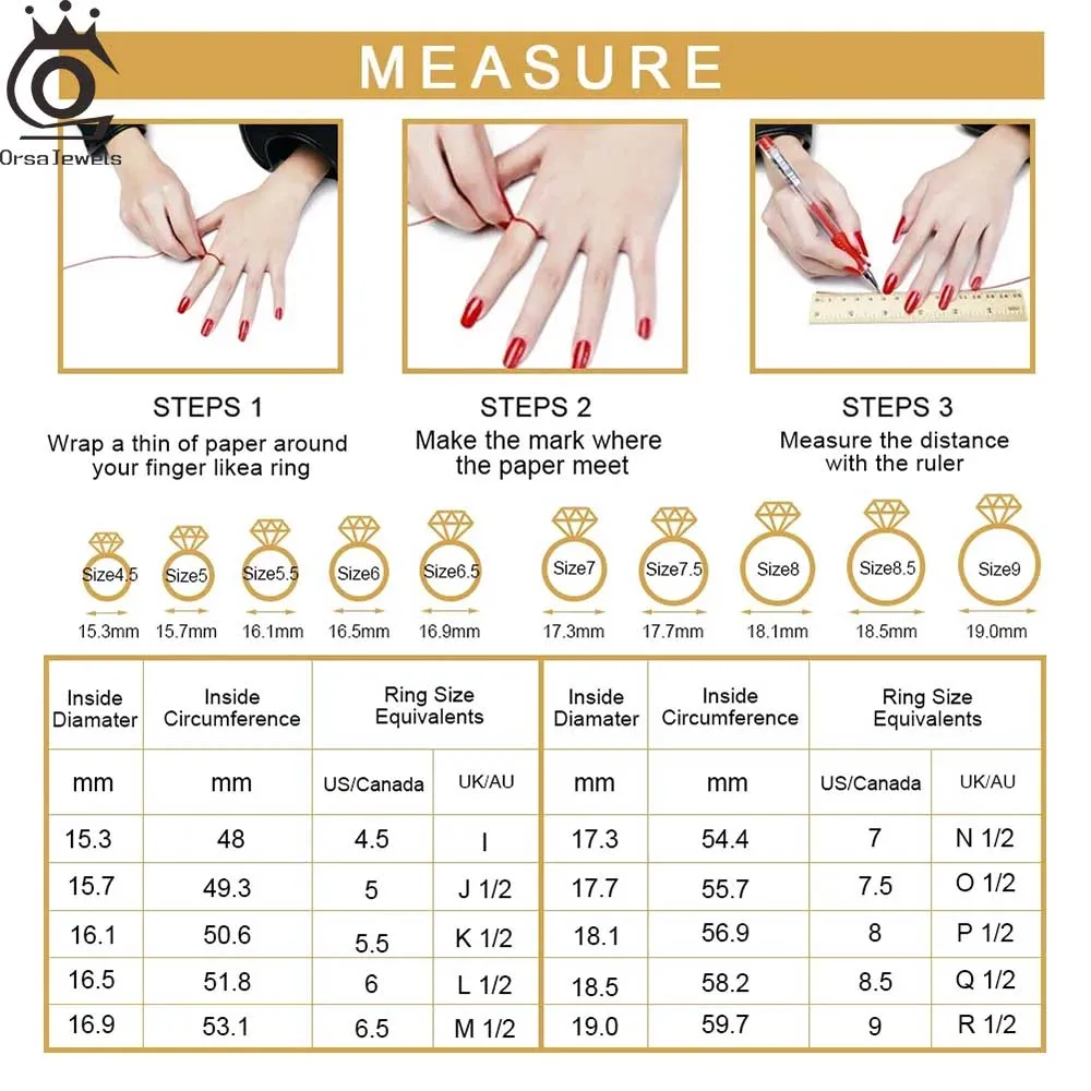 ORSA JEWELS Anillos de dedo de Plata de Ley 925 brillantes clásicos Plata de Ley 925 auténtica joyería nupcial exquisita diaria para boda APR34