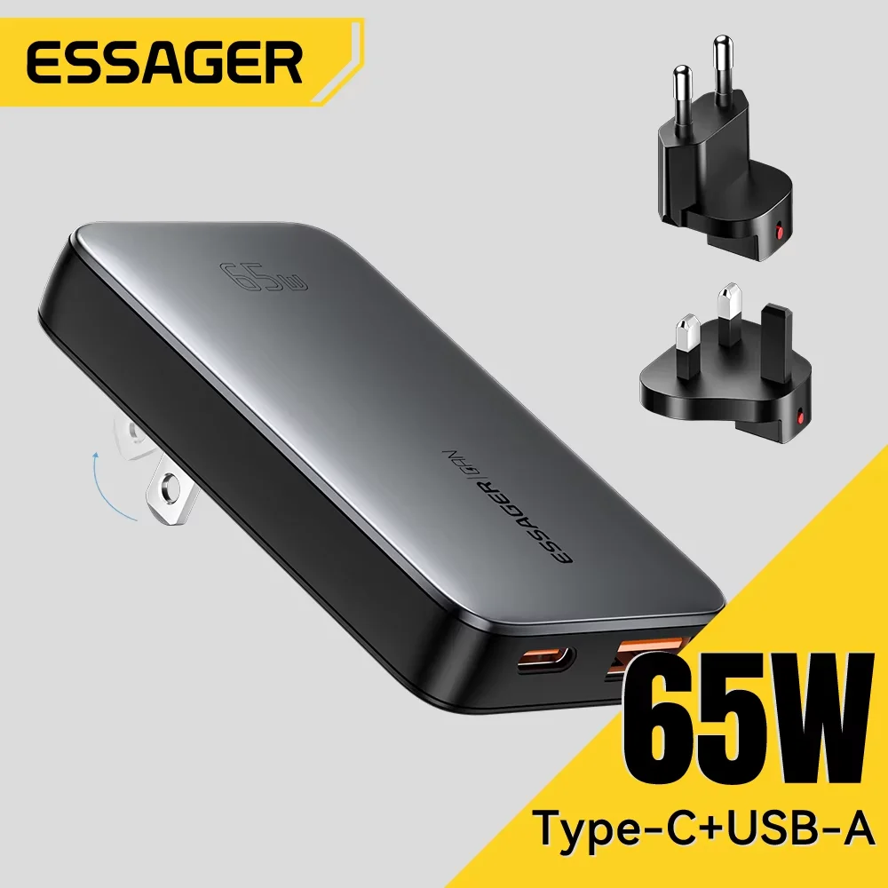 Essager-cargador de viaje ultrafino de 65W GaN, carga rápida 4,0 PD3.0 PPS, cargador portátil tipo C para iPhone, Samsung, Macbook y portátil