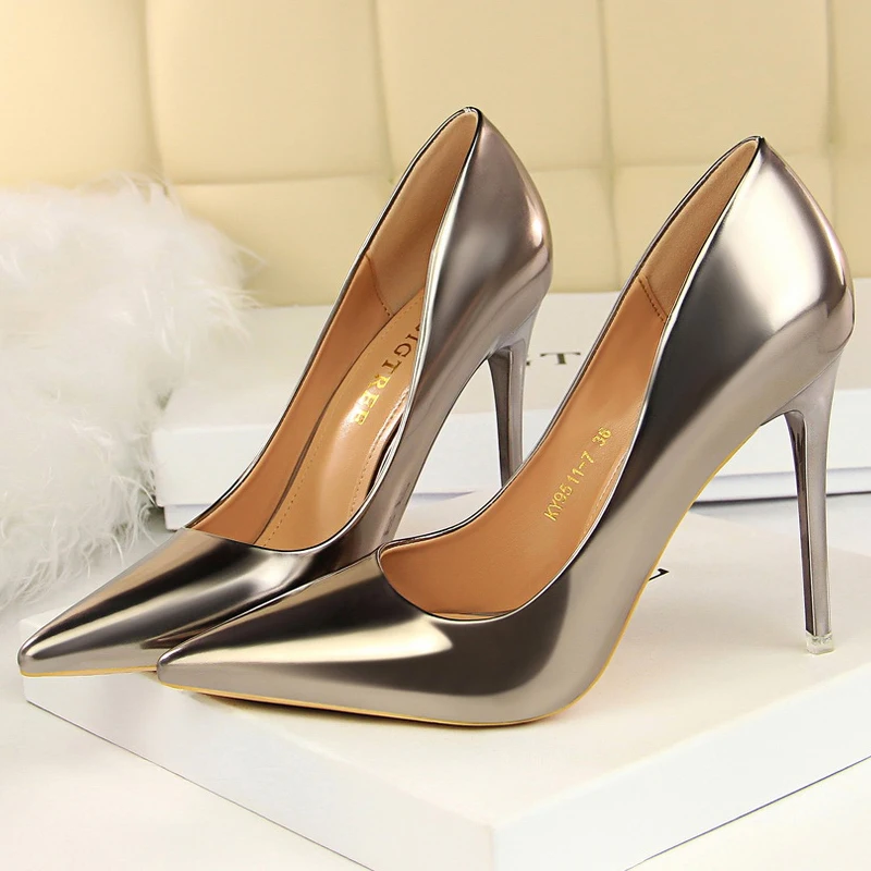 Zapatos BIGTREE, zapatos clásicos de charol para mujer, zapatos de moda para boda, tacones altos de aguja de 10,5 cm y 7,5 cm, zapatos de señora