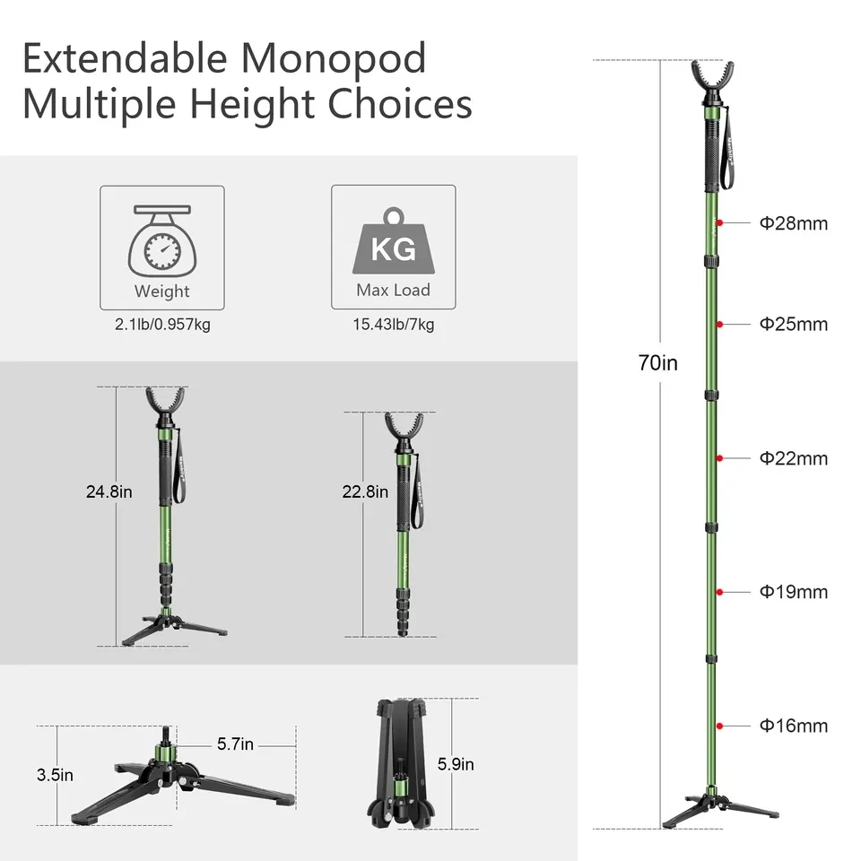 Palo de Tiro Táctico de aluminio para exteriores, soporte portátil, palo telescópico de caza, trípode de canesú giratorio en forma de V