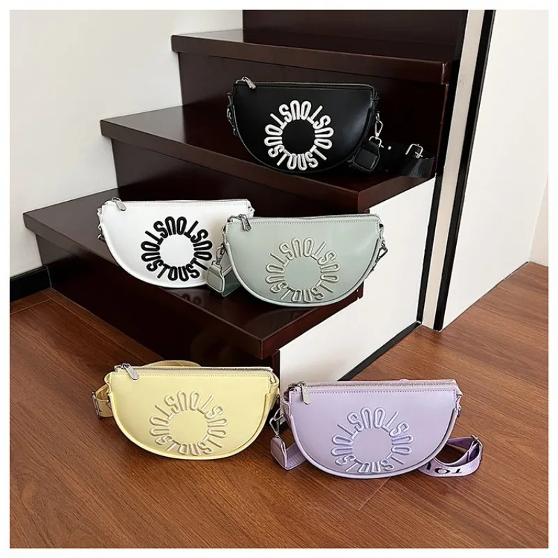 Bolso de cuero vintage para pañales, bolso cruzado con logotipo de letras a la moda, informal, de color sólido, para mujer, estilo elegante de París