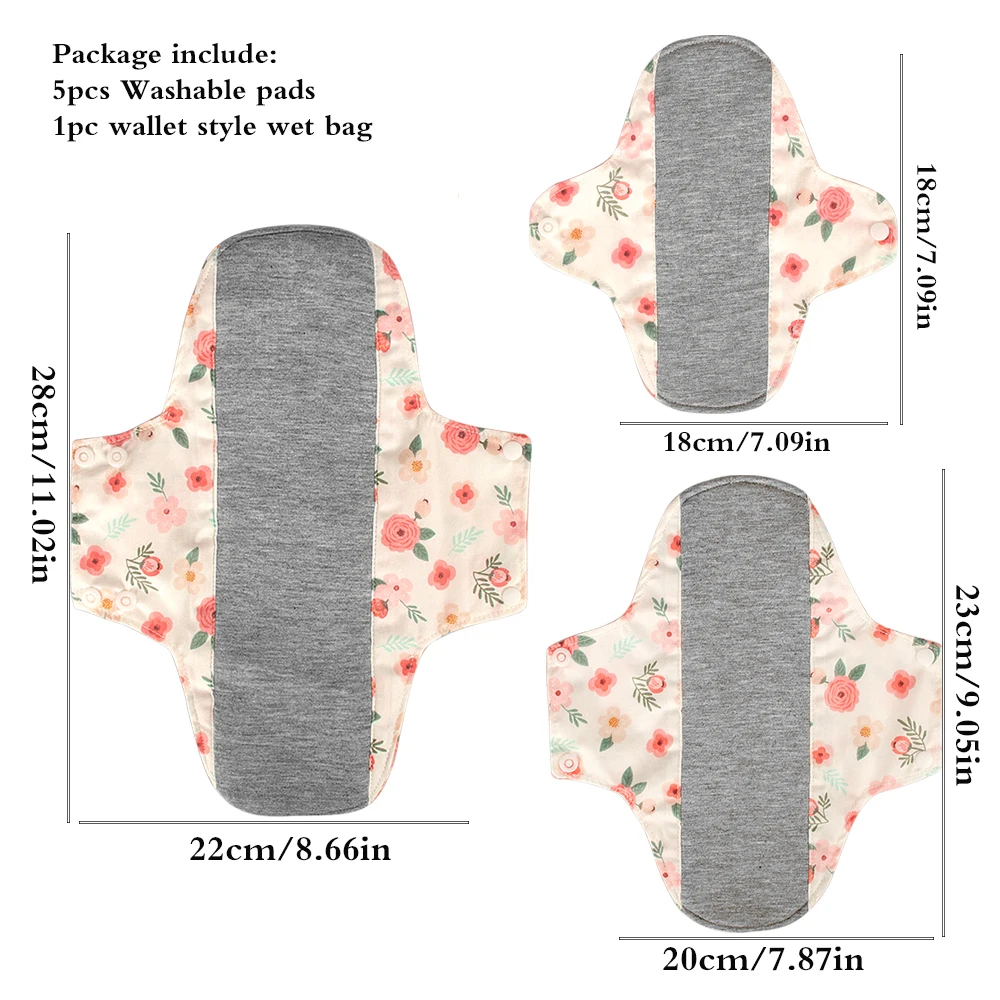 5 uds toallas sanitarias antideslizantes forro de grafeno tela de algodón transpirable lavable servilletas sanitarias para mujer período con bolsa húmeda