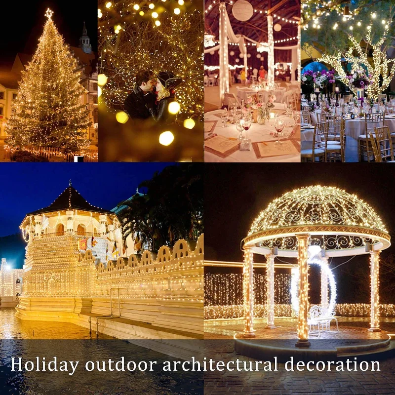 Luz LED Solar de 7m/12m/22m/32m para exteriores, guirnalda de luces de hadas para jardín, lámpara Led centelleante impermeable para Navidad, Patio, fiesta de árbol