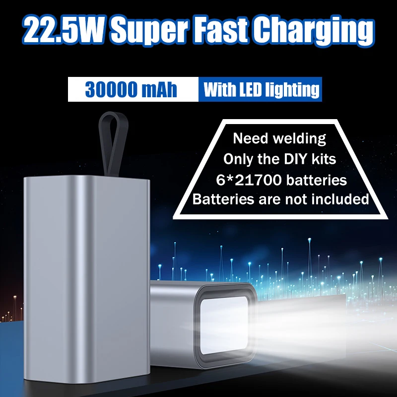 Kit de Banco de energía de batería DIY 21700 luz LED de Camping de 30000mAh, caja de aluminio de entrada USB-C/Micro de carga rápida PD/QC 22,5 W