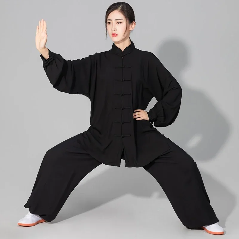Traje de Tai Chi de algodón suave para hombre y mujer, uniforme de artes marciales de Kung Fu Wushu, chaqueta Wing Chun, pantalones