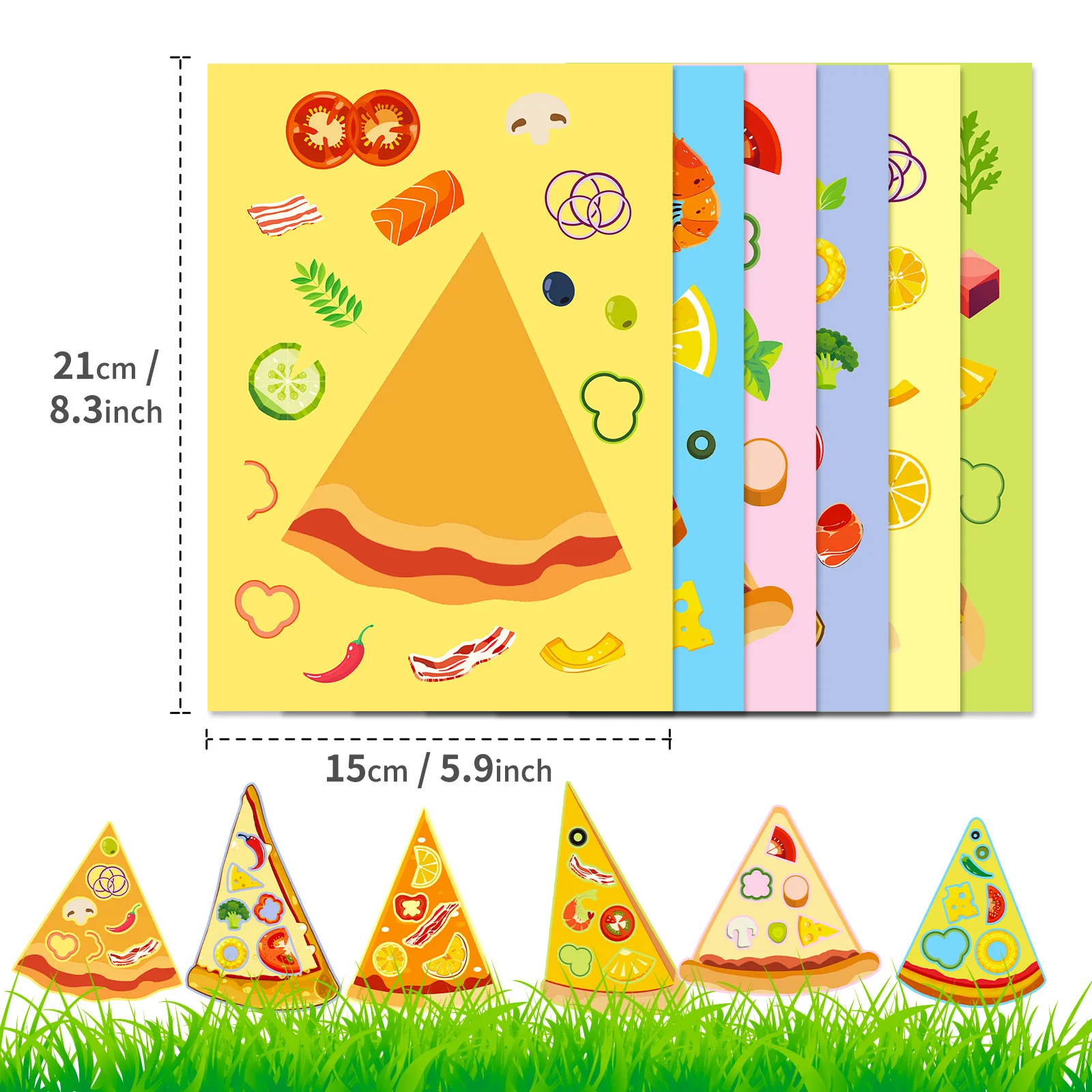 6 hojas DIY rompecabezas pegatinas juegos 6 Pizza para todos los sabores hacer una cara divertido montar rompecabezas pegatinas juguetes educativos para niños