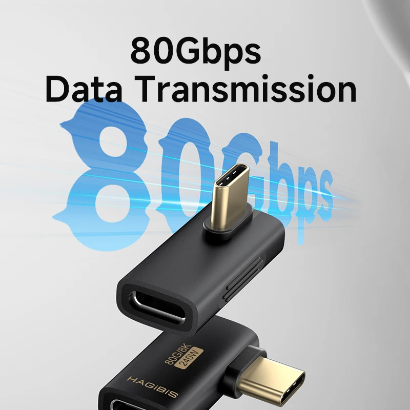 Hagibis Adaptador USB C a C Convertidor de ángulo recto de 90 grados Extensión de cable de datos USB4 de 80 Gbps para computadora portátil Thunderbolt 5/4 iPhone 17