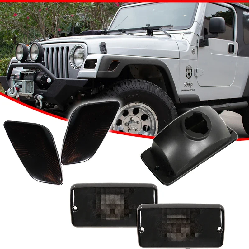 Para Jeep Wrangler TJ 1997-2006, luz de señal de giro de parachoques delantero de coche y cubierta de luz de marcador lateral de guardabarros delantero, carcasas sin bombilla/enchufe