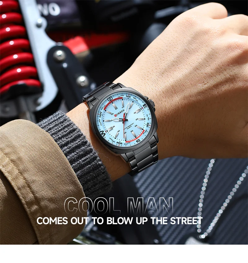 Reloj de Cuarzo CURREN 8455 para Hombre, Diseño Elegante, Correa de Acero Inoxidable, Luz Nocturna, Resistente al Agua, Reloj de Lujo para Hombre