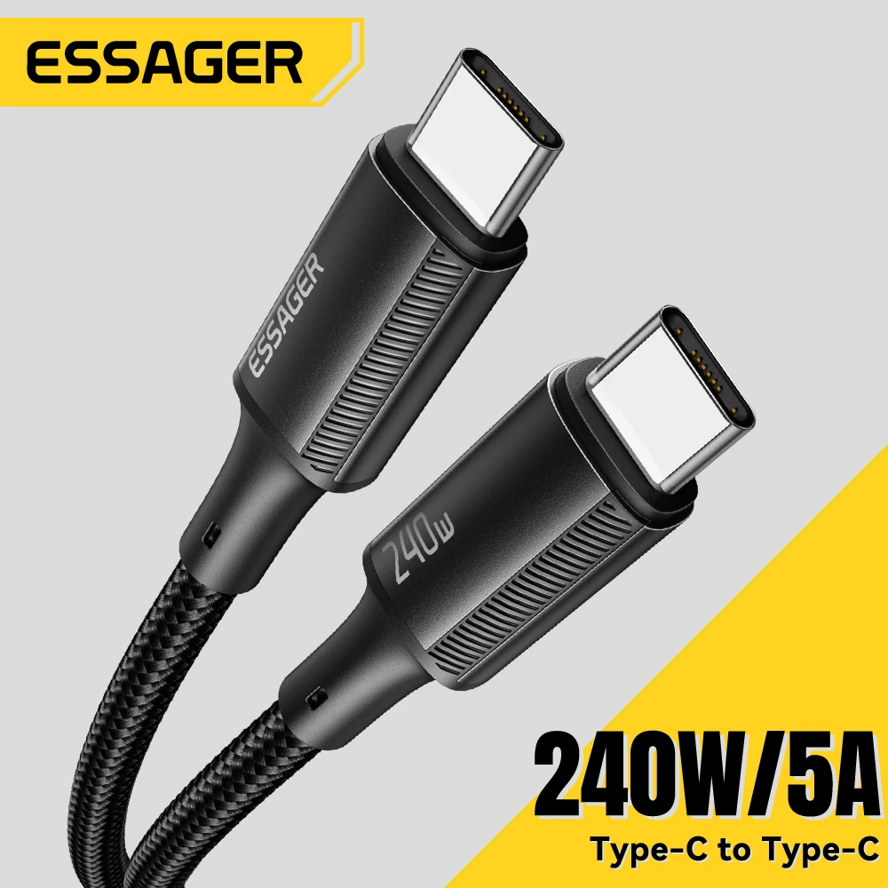 Cable Essager USB tipo C a USB C para iPhone 15 240W PD 5A Cable cargador de carga rápida para Macbook Huawei Samsung Cable tipo C