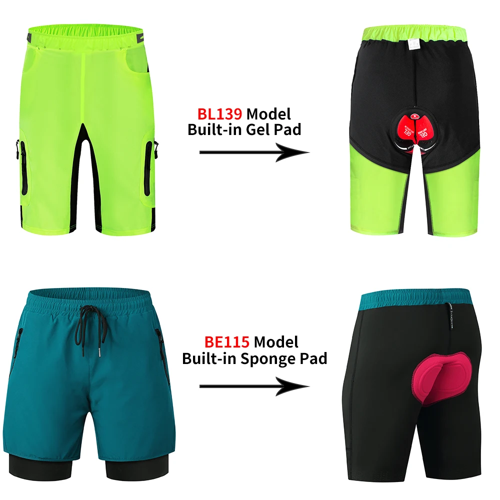 WOSAWE, pantalones cortos de ciclismo para hombre, pantalones cortos acolchados 5D a prueba de golpes para bicicleta de montaña, pantalones cortos ligeros y holgados para ciclismo de montaña, pantalones para montar