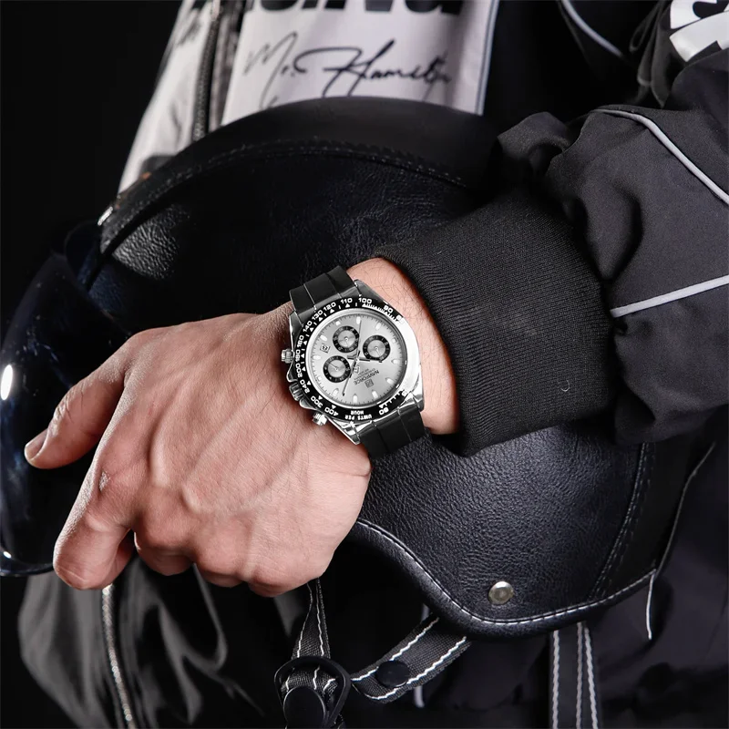 Relojes originales NAVIFORCE NF8054 para hombre, correa de silicona, reloj de pulsera deportivo informal, cronógrafo, luminoso.