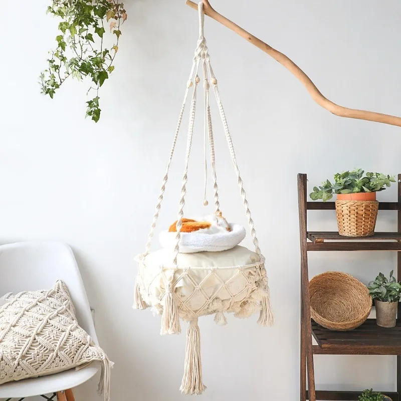 Hamaca de invierno para mascotas, columpio para gatos, cuerda de algodón tejida a mano, cesta colgante para gatos, cuerda colgante para gatitos, nido colgante para interiores, suministros para mascotas