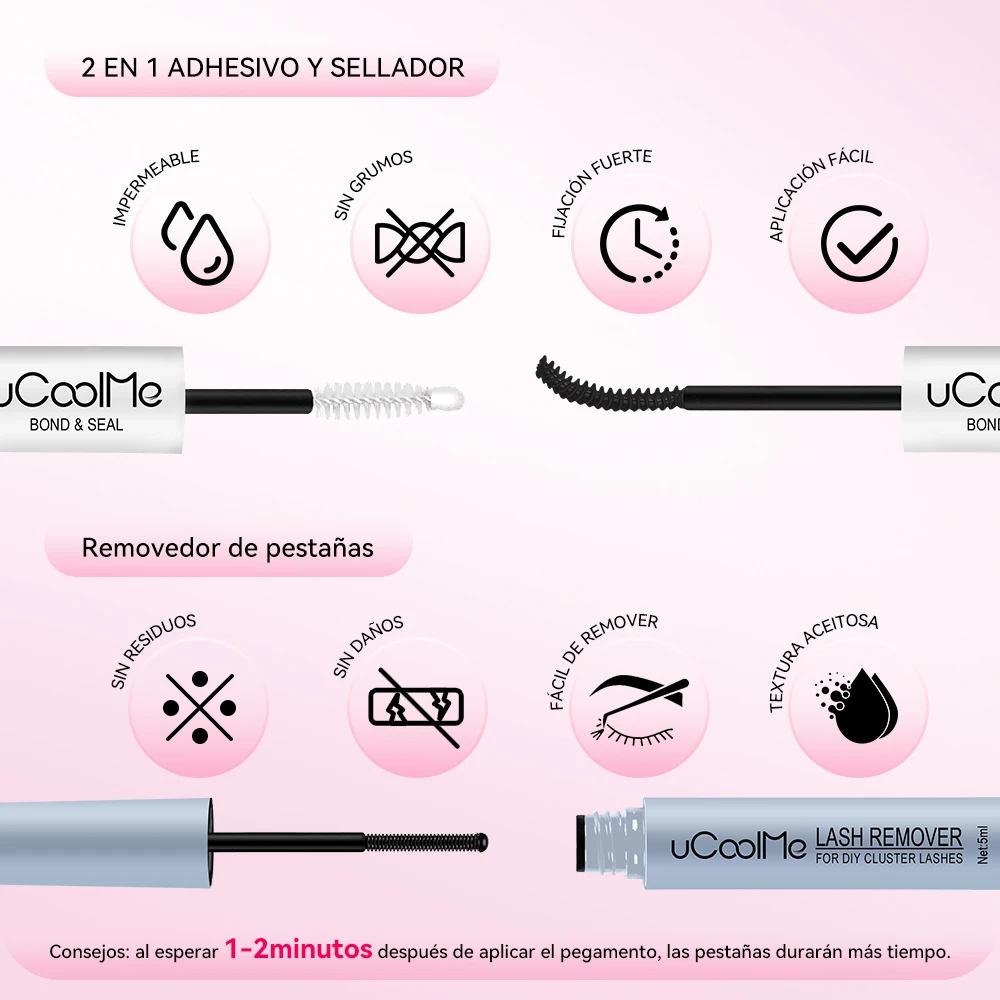 uCoolMe Lashes Flora 0.05mm Kit de Extensiones de Pestañas con Grupos Definidos y Voluminosos, Adhesivo y Sellador, Removedor, para Uso Doméstico, Larga Duración, Resistentes al Agua