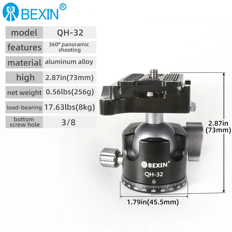 BEXIN-trípode de cabeza esférica con tornillo de 3/8 pulgadas, trípode giratorio de 360 grados de aleación de aluminio para fotografía, para cámara DSLR LH28/LH32