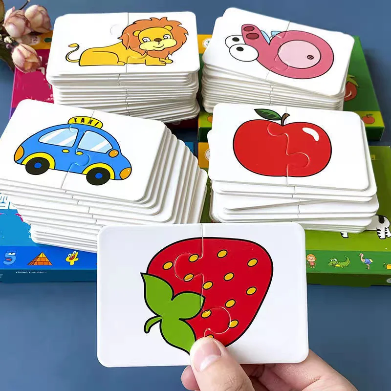 16 Uds. Tarjetas de rompecabezas Montessori para niños, juguetes para niños, juego a juego, juguetes educativos con forma de dibujos animados, regalo de entrenamiento cognitivo