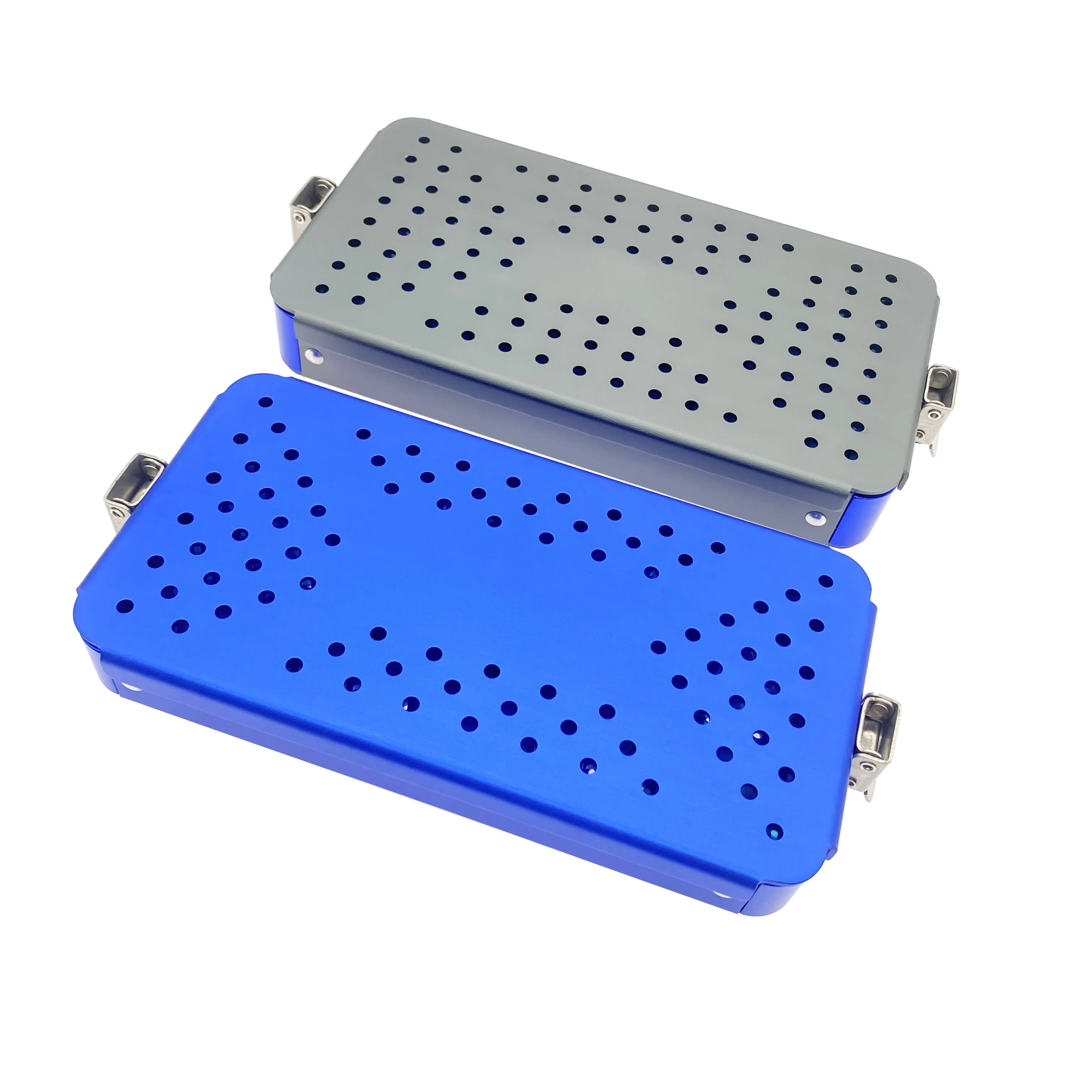 Caja de esterilización, bandeja de esterilización, nivel único con almohadilla de silicona, instrumento quirúrgico Dental de aluminio para ojos