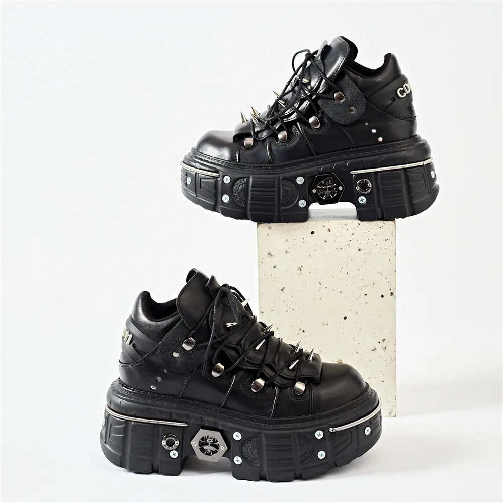 Botas tobilleras con cordones Punk para Mujer, Botas con remaches de Metal y decoración de punta redonda y parte inferior gruesa, zapatos de plataforma Rock para discoteca para Mujer 2025