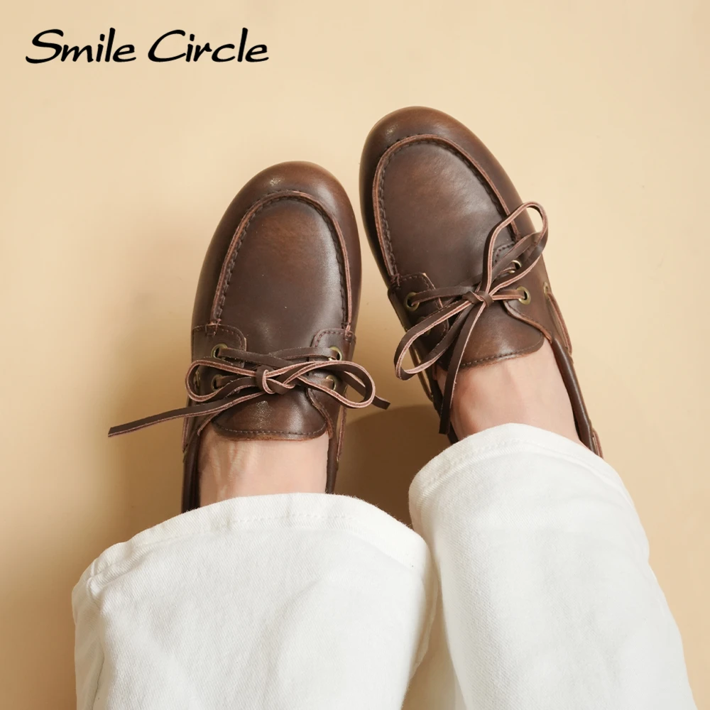 Zapatos náuticos de cuero genuino para mujer, zapatos planos, estilo mocasín clásico para mayor comodidad