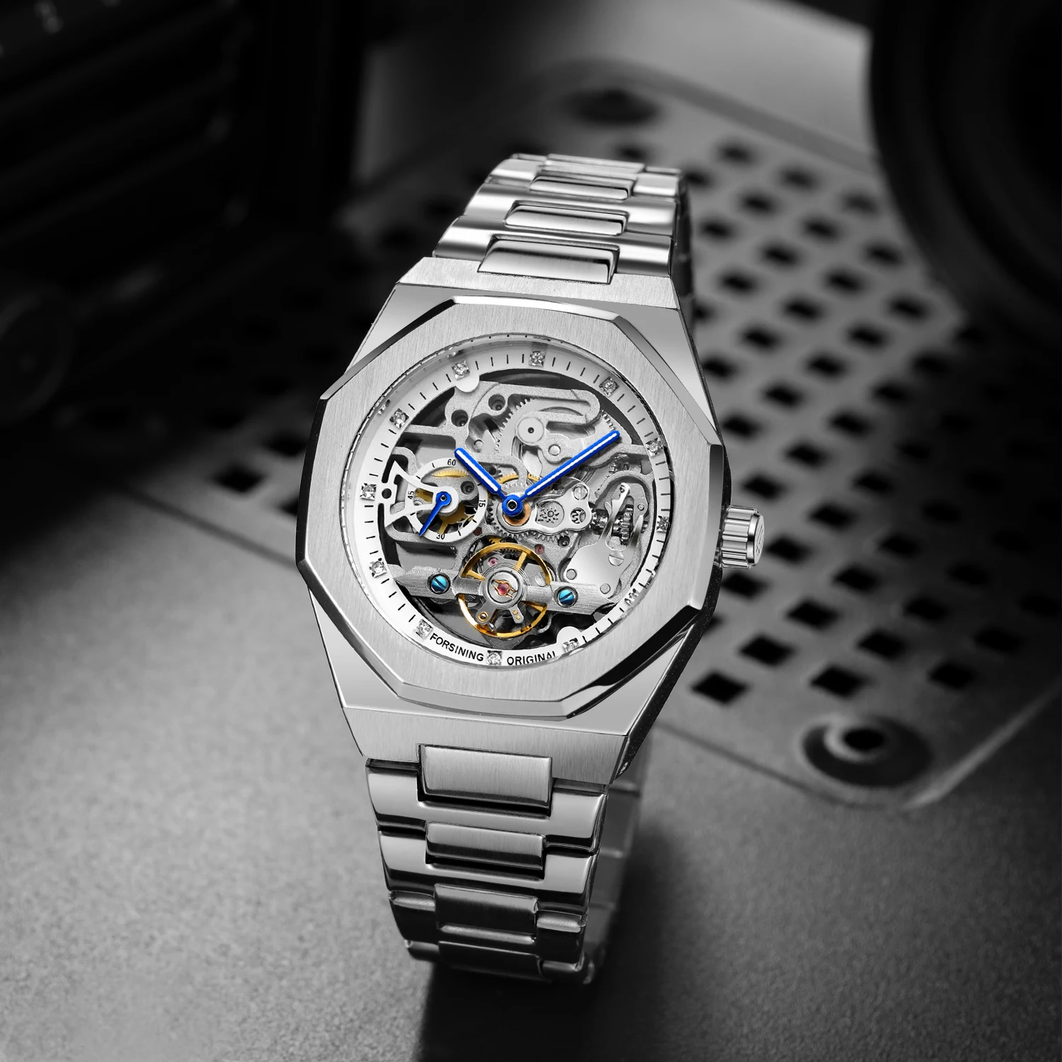 Reloj Mecánico Automático Informal Forsining para Hombre, Manecillas Luminosas, Correa de Acero Inoxidable, Reloj de Pulsera de Lujo con Esqueleto