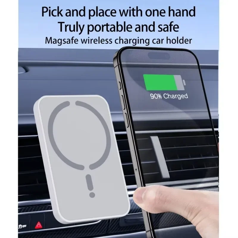 Cargador Inalámbrico Magnético para Coche con Clip de Ventilación, Soporte para Teléfono Compatible con Magsafe iPhone 17 16 15 14 13 12 Pro Max, Base de Carga Rápida para Coche