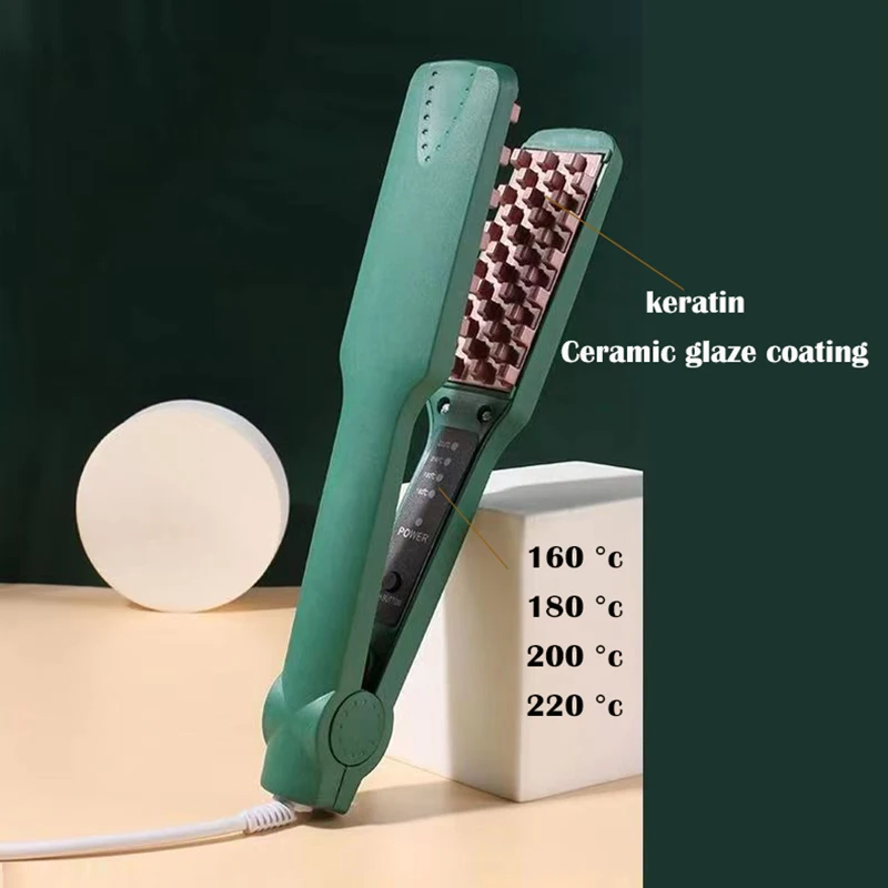 Voluminizador de pelo profesional de cerámica, rizador corrugado esponjoso, plancha plana, férula de maíz, 4 temperaturas, rejilla 3D