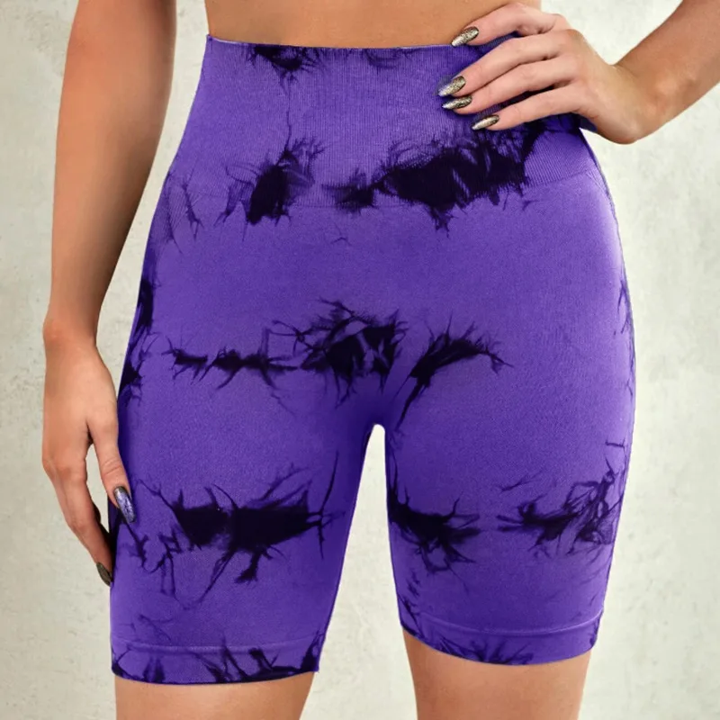 CZGUKE Pantalones cortos deportivos de yoga para mujer, de cintura alta, sin costuras, con efecto tie-dye, levanta glúteos, sexys, ajustados, para correr