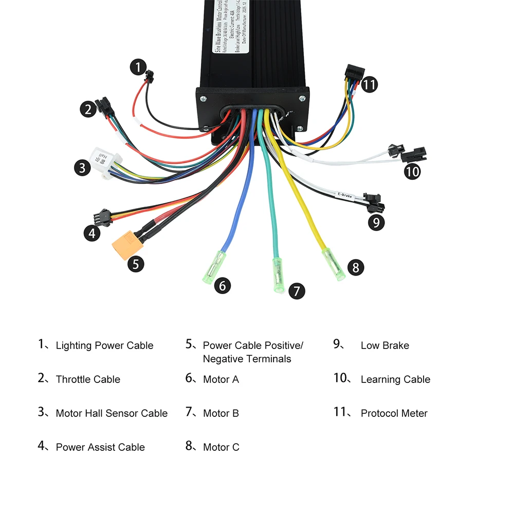 Controlador de Motor sin Escobillas 36V-60V 40A de Triple Modo, Onda Sinusoidal, Impermeable, para Bicicleta Eléctrica, Alta Potencia, Salida de 1000W-2000W