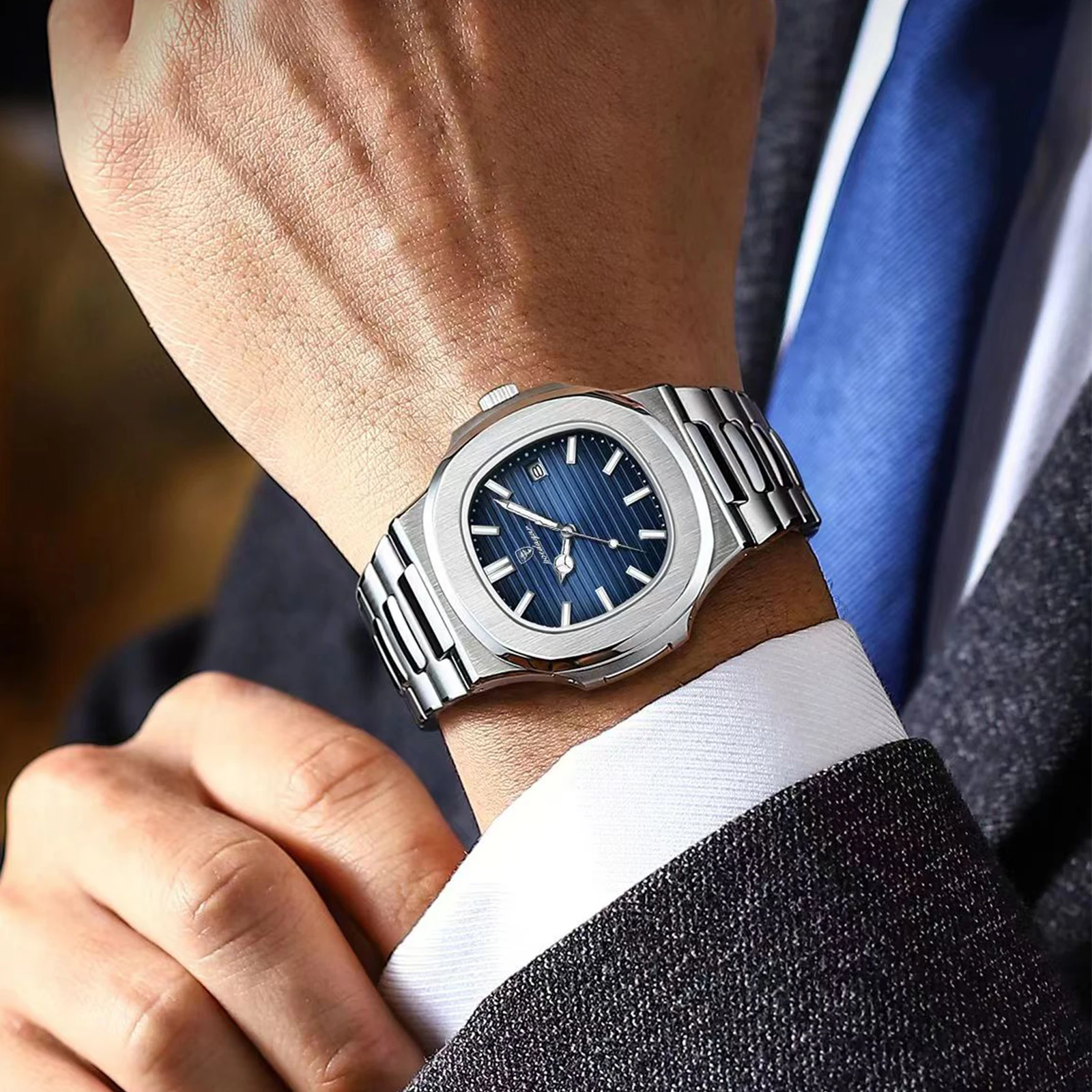 POEDAGAR, reloj cuadrado de cuarzo a la moda para hombre, relojes de acero inoxidable con fecha luminosa resistente al agua para hombre, reloj de pulsera de lujo para hombre de negocios