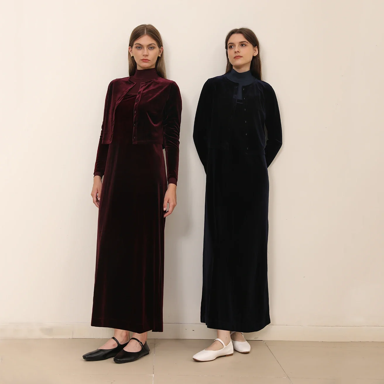 AP 2025 Otoño e Invierno cárdigan de terciopelo para mujer y vestido de tirantes ropa elegante para mujer camisa Modal acanalada personalizada en tres colores