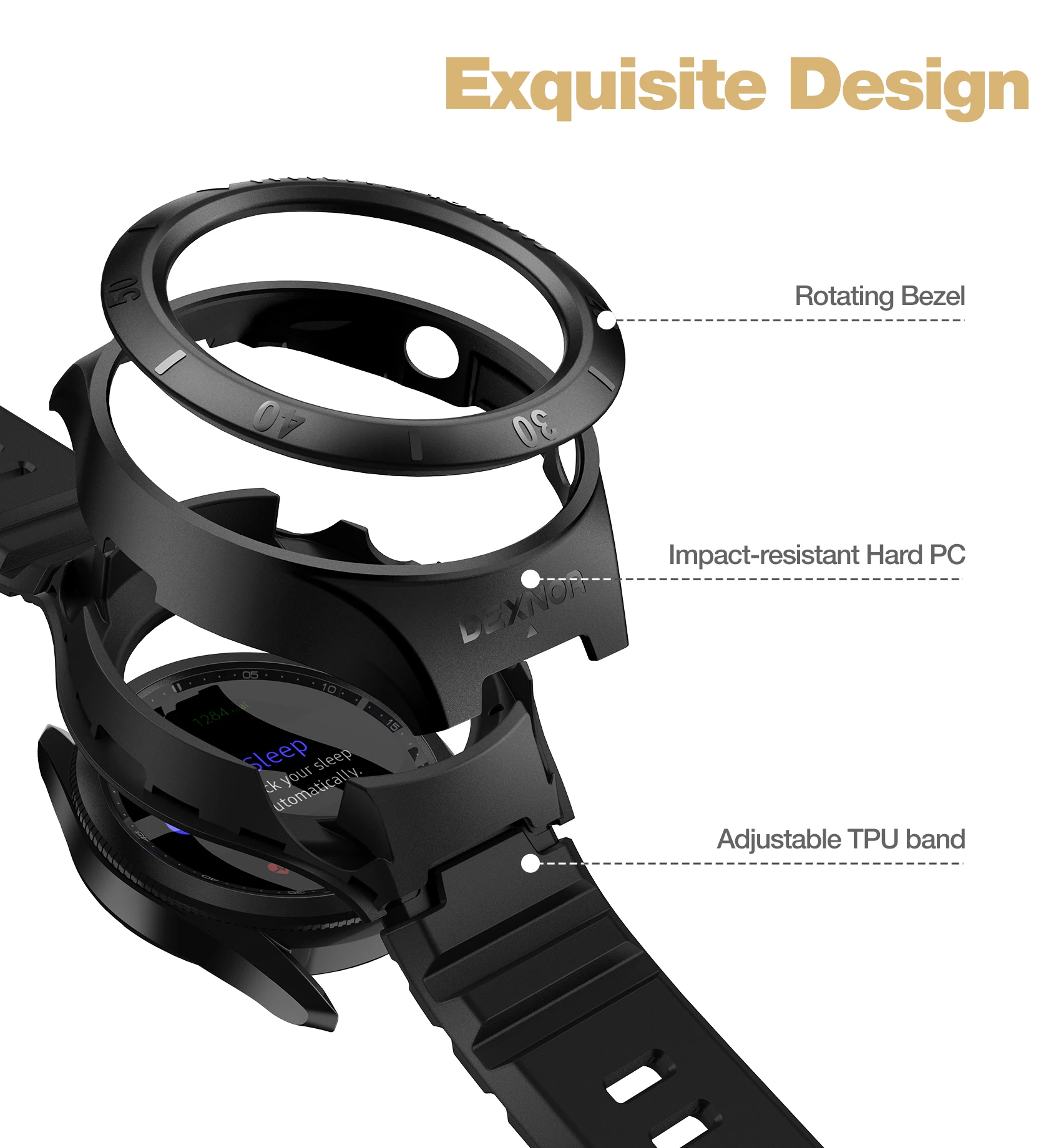 Dexnor-funda deportiva de negocios para Samsung Galaxy Watch 3, cubierta resistente de grado militar a prueba de golpes con bandas de correa, 45mm (2020)