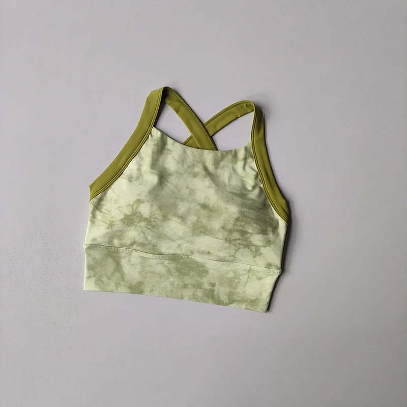 Nueva lencería de Yoga de alta gama para mujer, ropa interior de una pieza con copa fija a prueba de golpes, sujetador con tirantes anchos estampados sexis