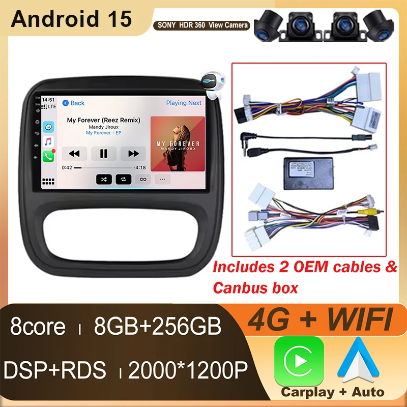 Radio de coche para Renault Trafic 3 2014 - 2021 para Opel Vivaro B 2014 - 2018 Carplay Android Auto estéreo Multimedia 2din DVD 8core