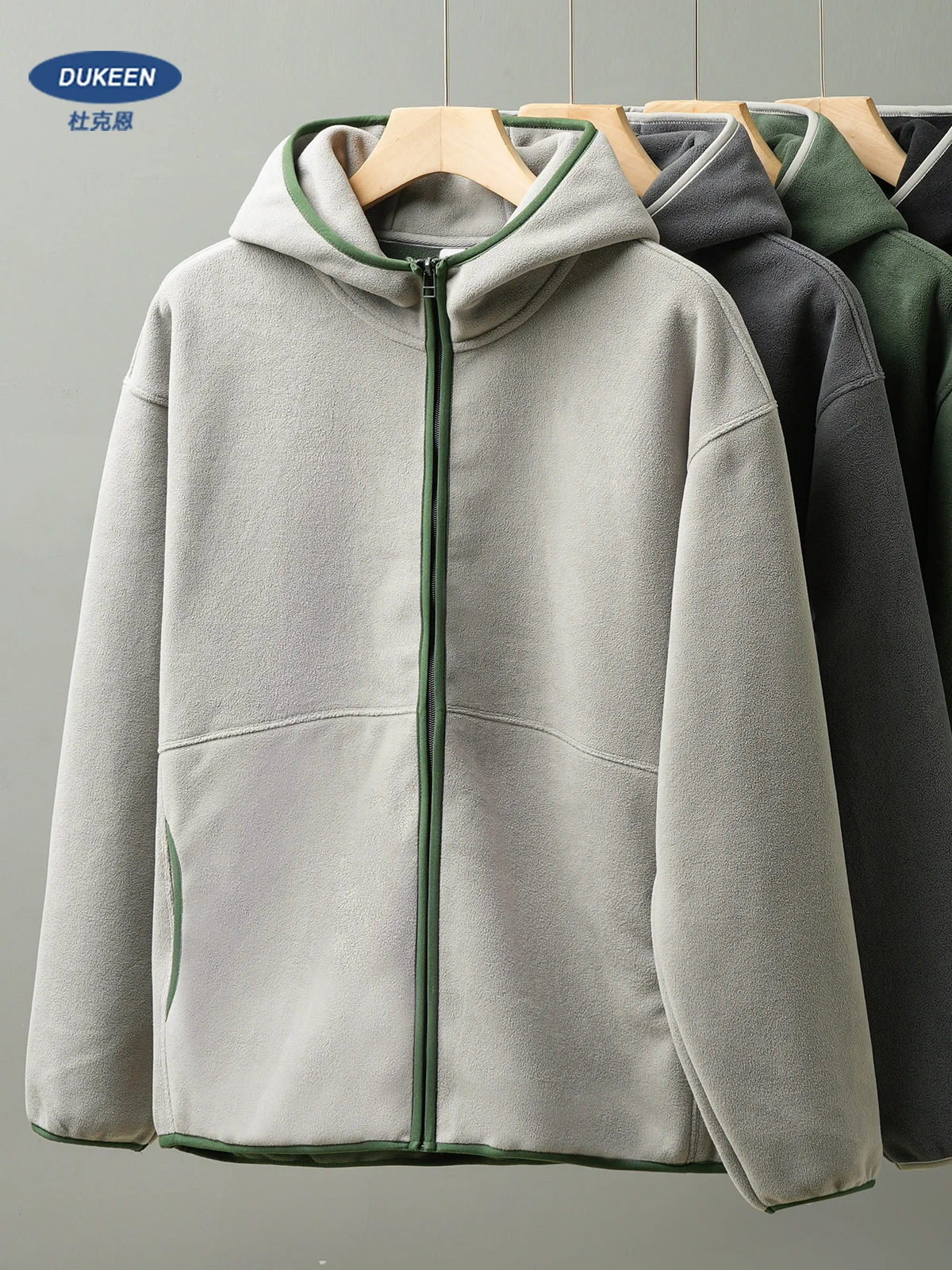 DUKEEN Sudadera con capucha de lana de doble cara para hombre, cortavientos cálidos de otoño e invierno, chaquetas antimicrobianas con cremallera 7A para hombre