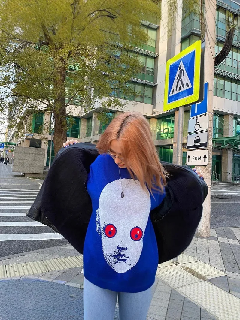 Suéter Y2K para mujer, ropa de calle con gráfico de invierno, Jersey Vintage, Jersey de punto alto, Tops góticos de manga larga de gran tamaño, ropa