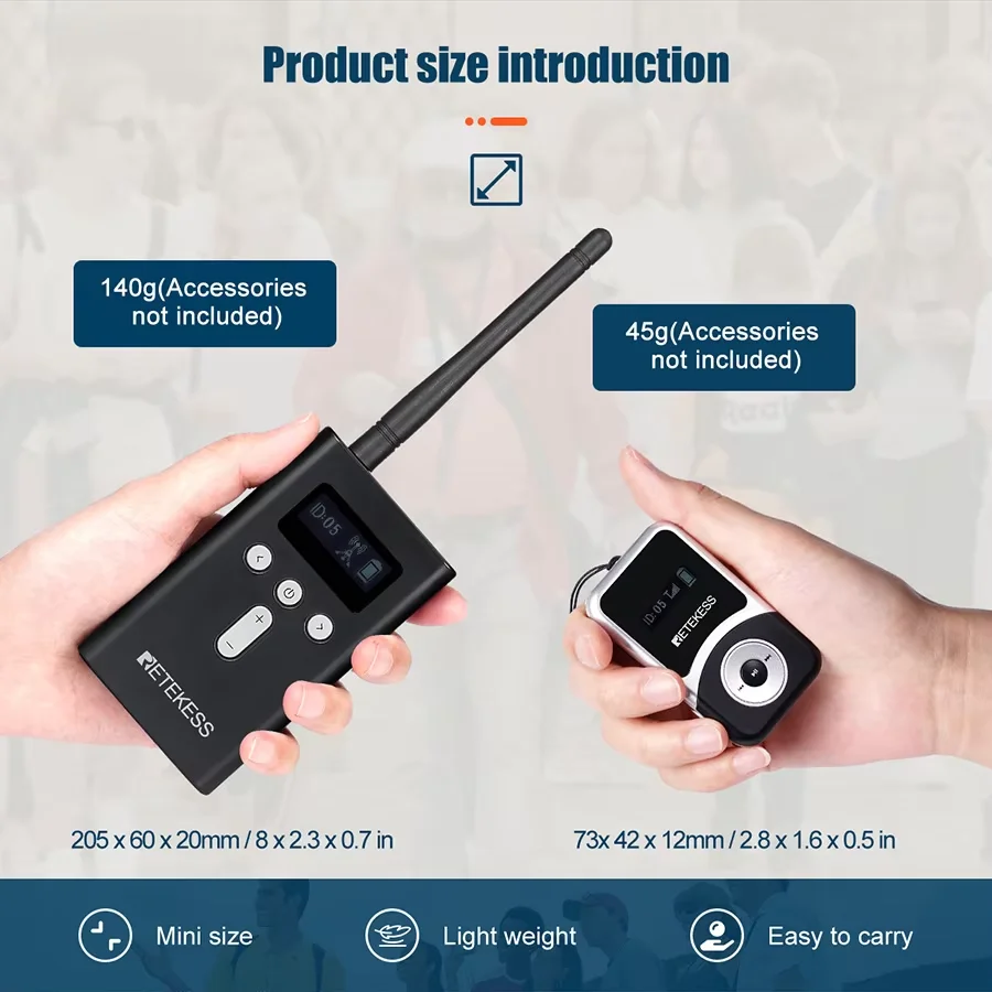 Retekess T130S Sistema de guía turística Guía de audio, micrófono T130 de segunda generación Transmisor de larga espera Receptores Guía de radio para entrenamiento turístico