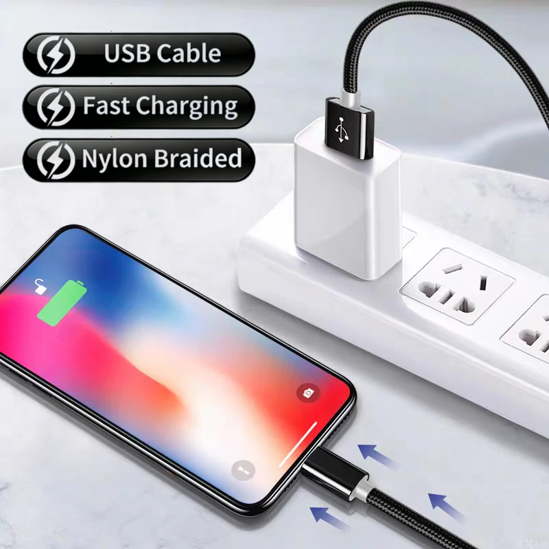 Cable trenzado de carga rápida USB para iPhone 11, 12, 13 Mini, 14 Pro Max, iPhone 7, 8, 14 Plus, X, XR, XS Max, cable de carga rápida.
