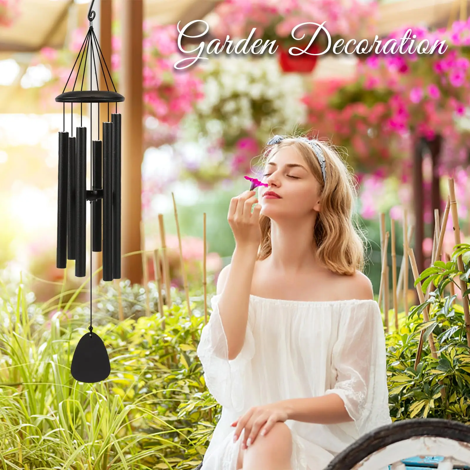 Campanas de viento para exteriores de 26 pulgadas, crea una atmósfera para decoración al aire libre de granjas, terraza, jardines, porche delantero y balcones