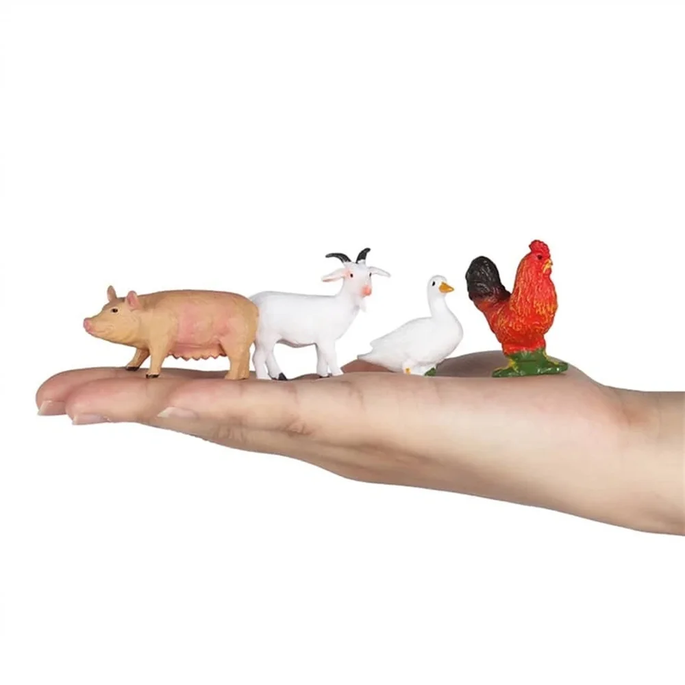 12 Uds simulación de granja avícola Animal modelo juguete Mini pato caballo pollo vaca figuras muñecas figuras de acción juguetes para niños regalo