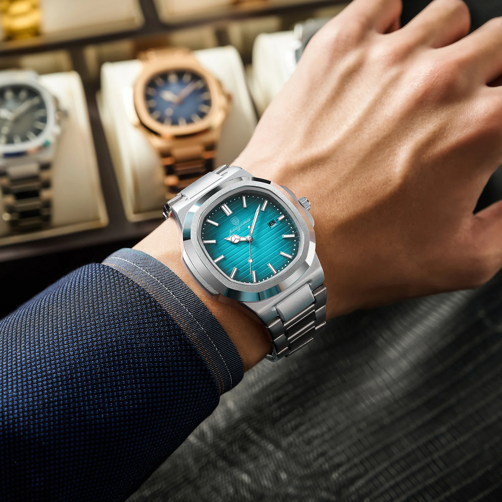Reloj PAAZOMU de marca de lujo para hombre, reloj deportivo resistente al agua con fecha luminosa, reloj de pulsera para hombre con esfera cuadrada, relojes de cuarzo para hombre de alta calidad