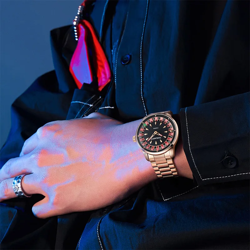 Reloj TIMEARTX para hombre, nuevo diseño de ruleta europea, juego de póquer, movimiento de cuarzo, reloj de pulsera de acero inoxidable, regalos para el día del padre